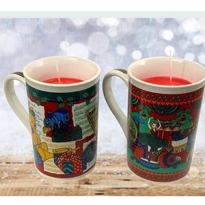 Christmas Candles Hand Poured Artisan Made Ceramic 10 OZ Cinnamon Scent 2 Pc Set